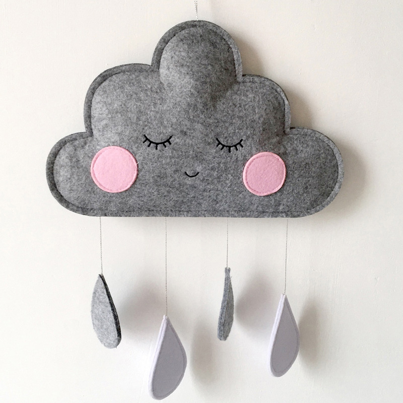 Colgante de gota de agua de nube de fieltro nórdico colgante de pared habitación decorativa para niños tienda decorativa para bebés utilería para foto de decoración de guardería: gray