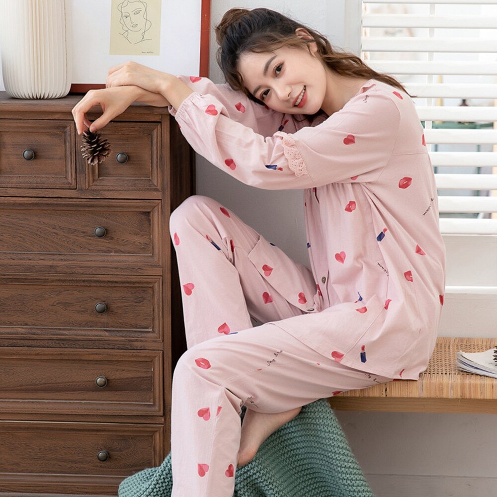 Fdfklak m -5xl butikk størrelse fødselspermisjon klær sett vår høst fôringe pyjamas klær til ammende mødre pijama mors