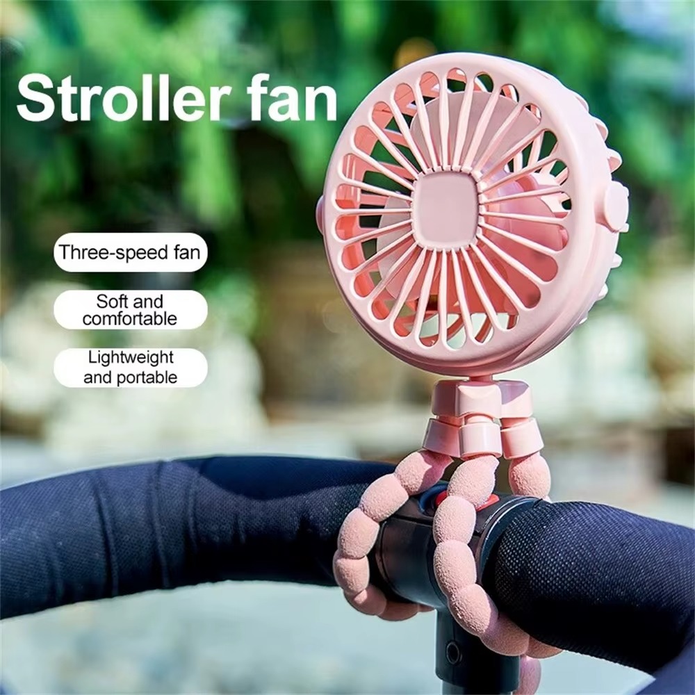 PANGDUBE Mini Fan voor Kinderwagen USB Oplaadbare Lithium Handheld Octopus Fan voor Wieg Kinderwagen Mini Draagbare Fan