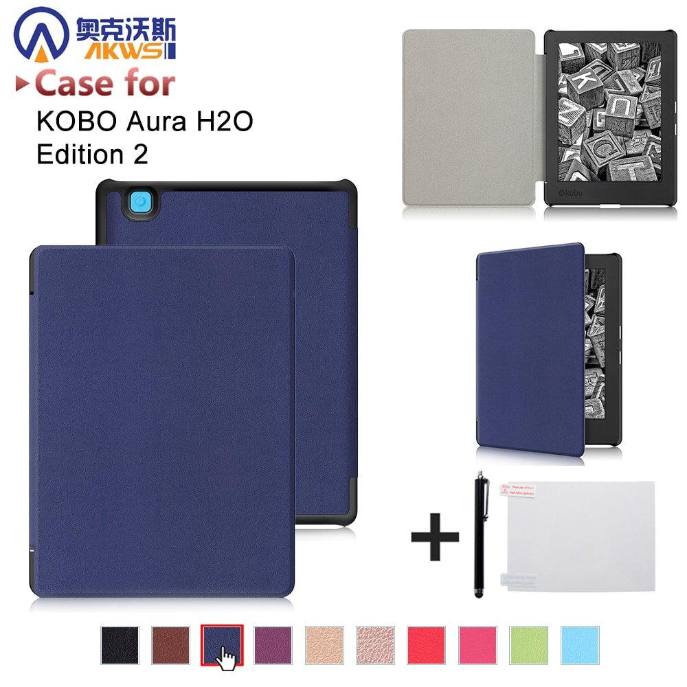 Smart etui til kobo aura  h2o edition 2, 6.8 tommer vandtæt ereader magnetisk cover, slim læder funda capa