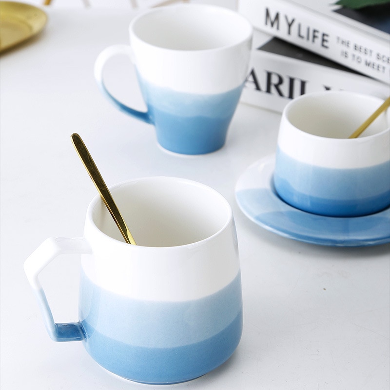 Nordisk stil simpel husstand keramisk vand kaffe te kop farveblødt kaffe rejsekrus la hua fad sæt kopper og krus drinkware