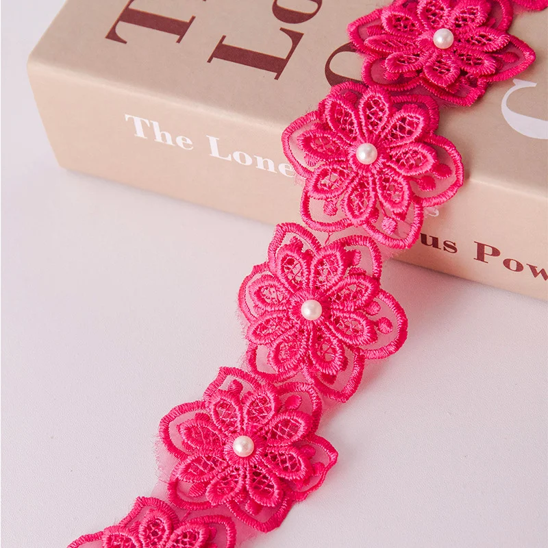 2 Yard Bloem Parel Kant Geborduurd Gebreide Zes Bloembladen Kralen Dubbellaags Trouwkleding Accessoires Diy Handgemaakte: Antique Zinc