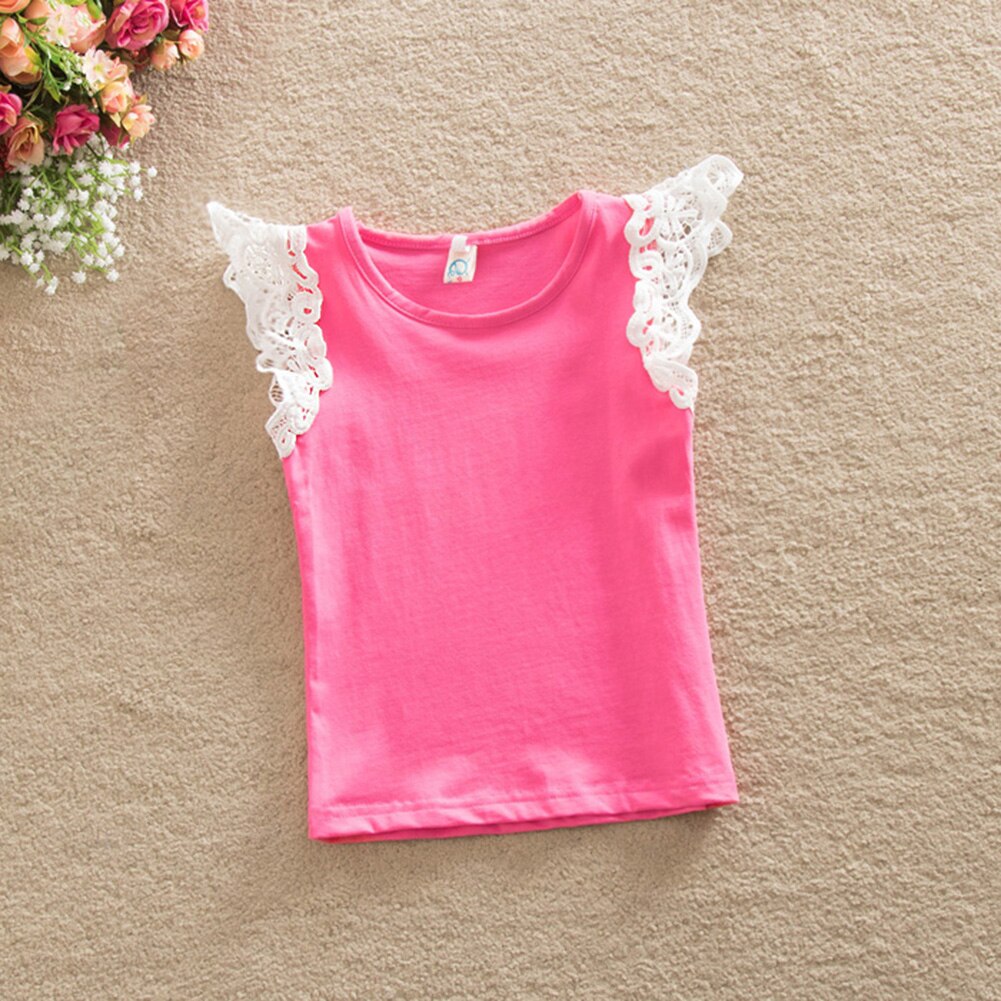 verano infantil niños algodón camiseta bebé niñas princesa sin mangas sólido cuello redondo encaje manga Tops: Rojo / 18 meses