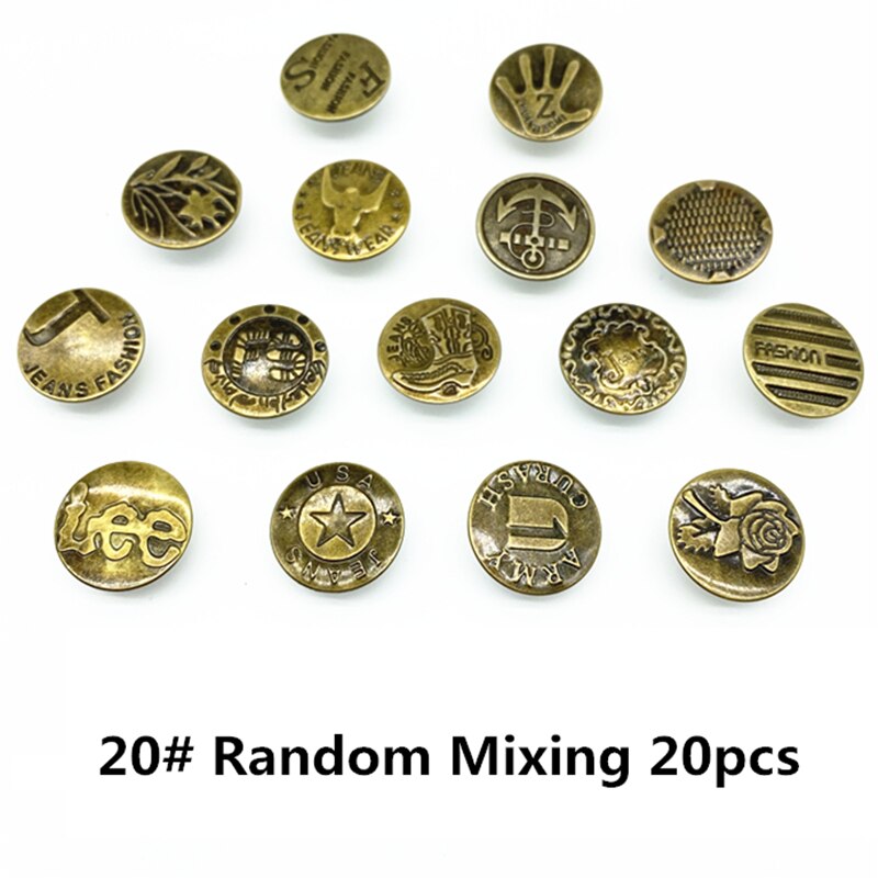 20 piezas 20mm bronce de botón de Metal para pantalones Shank botón para prendas de vestir pantalones ropa de costura Accseeories hecho a mano # Ro: 20 (random 20pcs)