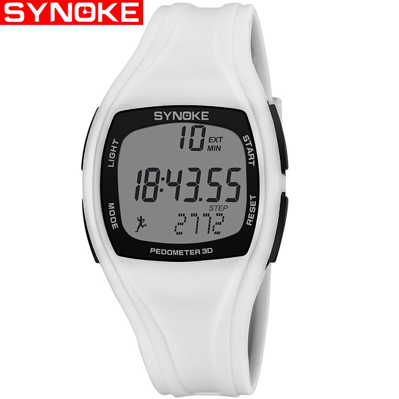 Synoke 9105 Sport Horloge Mannen Stappenteller 50M Waterdichte Multifunctionele Digitale Horloge Pu Band Led Heren Elektronische Horloge Heren: White