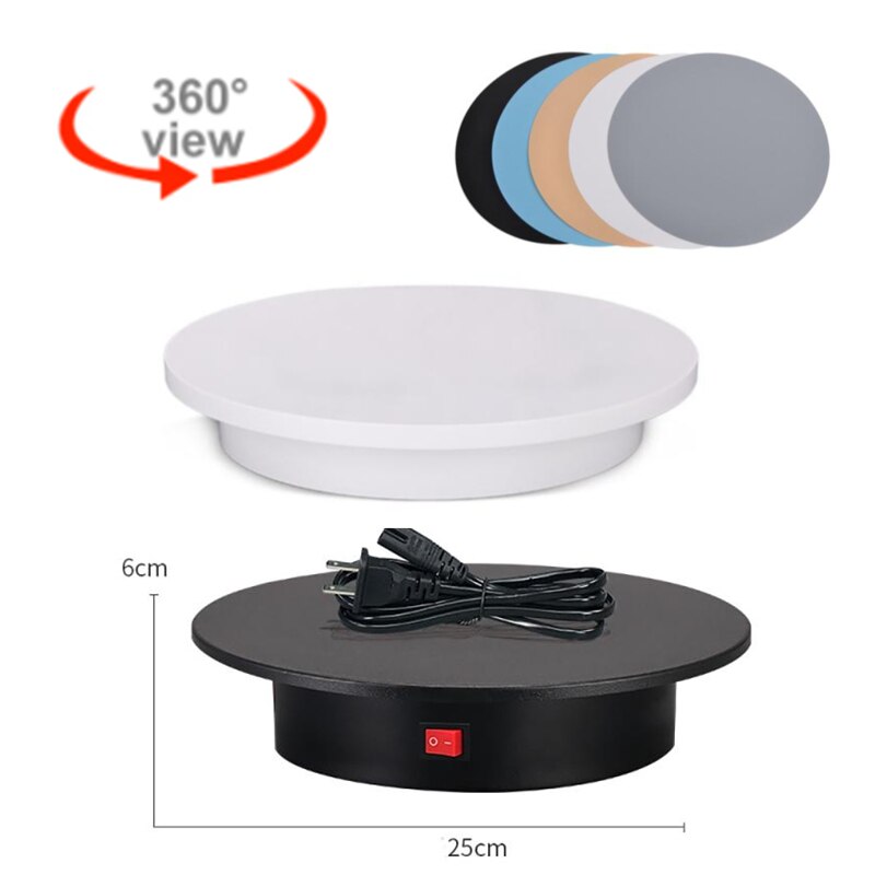 25cm 360 Degree Electric Rotating Photography Rotating Turntable Display Stand for Jewelry Product Display 3D Scan Pan and 5Back