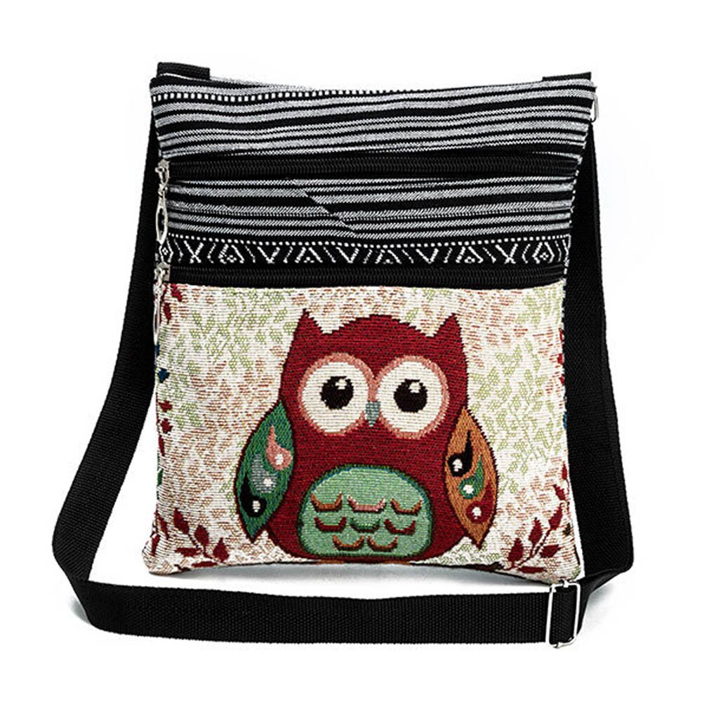 Vintage Frauen Kleine Taschen Cartoon Eule Druck Schulter Messenger Taschen Leinwand Nationalen Doppel-reißverschluss Mini Flap Bag Frau