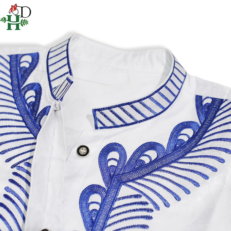H & D Africain hommes blanc vêtements Dashiki chemise pantalon costume Robe Bazin Brode Riche pantalon ensemble Boubou Africain Homme PH8090