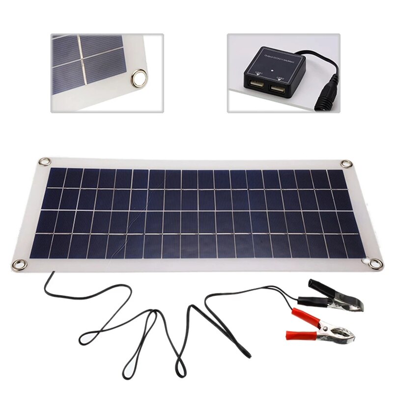 20W Solar Panel Dual USB Output Solar Cells Solar Panel 30A Controller for 12V/24V Battery Power Charger