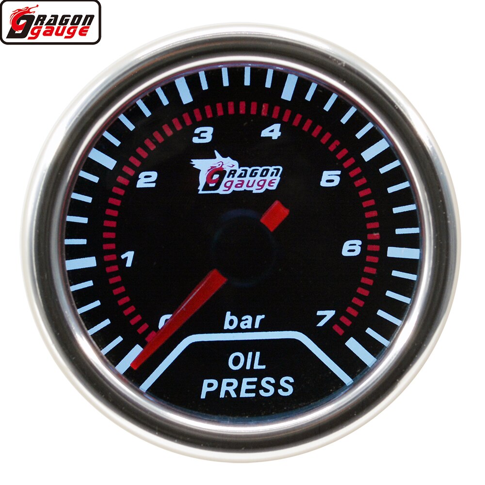 Dragon Universal Smoke Len 52mm Pointer Auto Modified Oil Pressure Gauge 0-7 Bar Meter White Backlight With Sensor