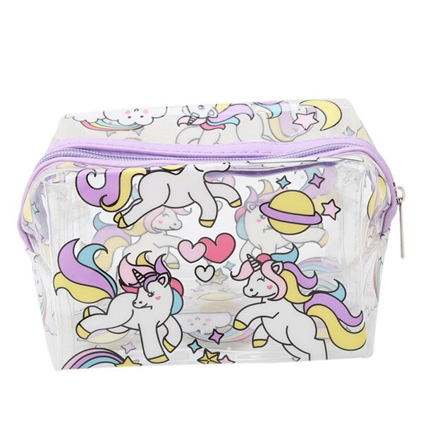 Unicórnio pvc maquiagem saco à prova dwaterproof água bonito claro transparente plástico pvc viagem maquiagem cosméticos toiletry zip saco bolsa: Multiple Unicorn