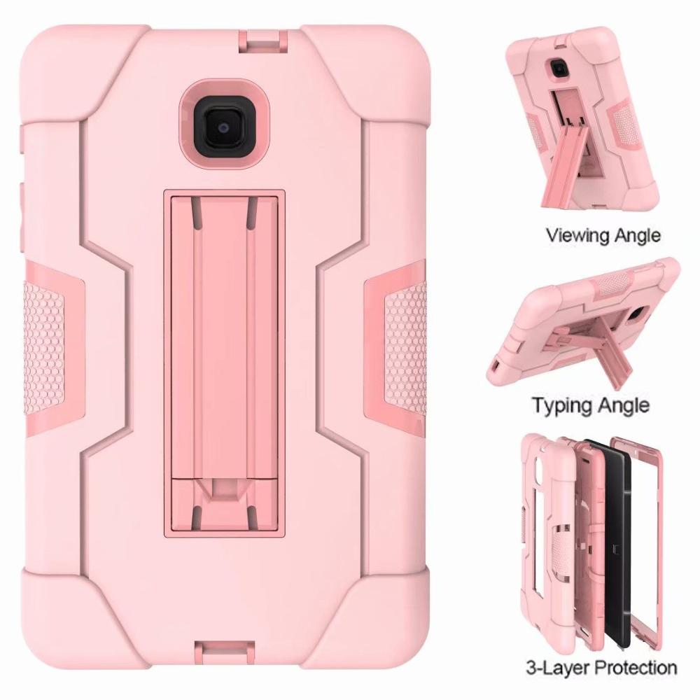 Shockproof Silicon PC Hybrid Stand Kids Safe Tablet Cover For Samsung Galaxy Tab A 8.0 T387 SM-T387W SM-T387V Case +FilmPen: RGold