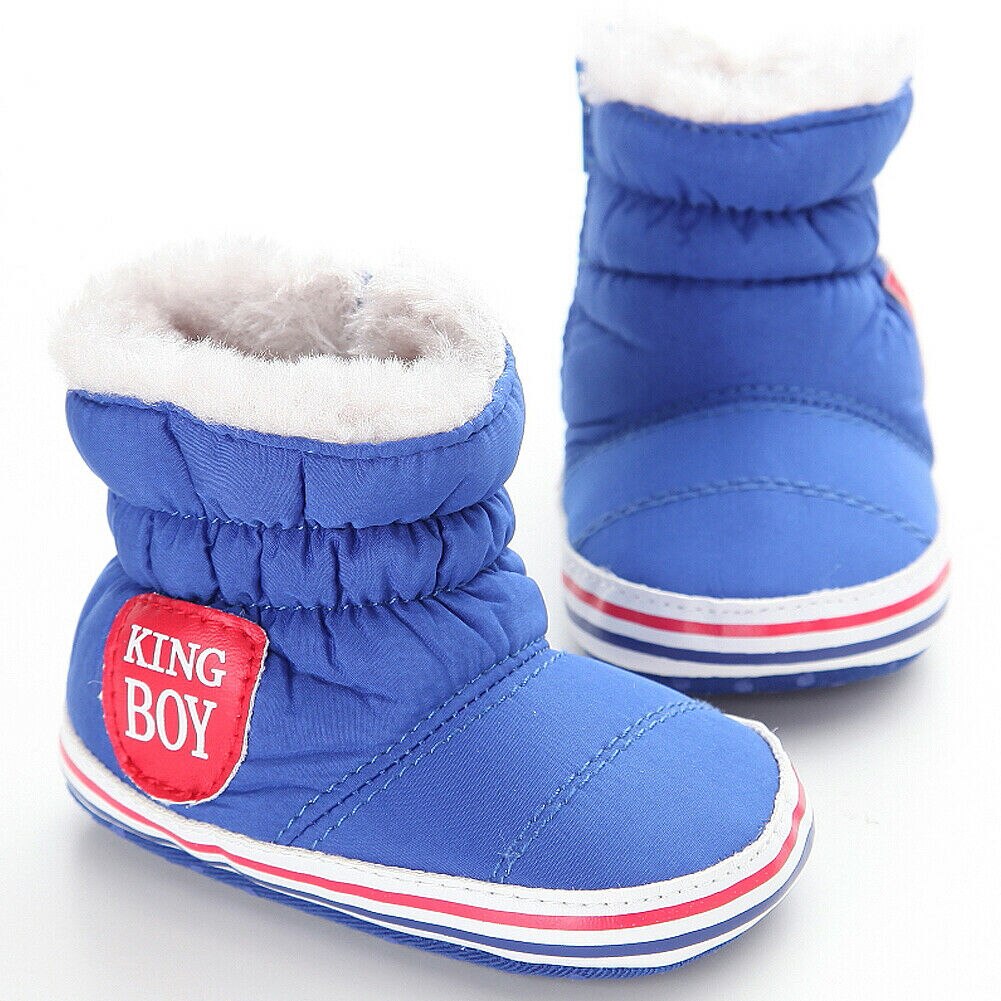 Pudcoco winter baby jungen schuhe winter kleinkinder warme schuhe Faux pelz mädchen baby booties Leder König Jungen Muster junge baby stiefel: Blau / 0-6 Monate