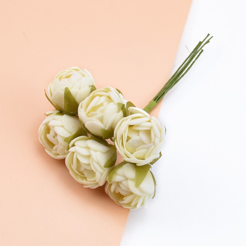 6 stk silke te knopper roser vaser til hjemmeinnredning julekrans gjør-det-selv-boks bryllup dekorative blomster kunstige blomster billig: 8