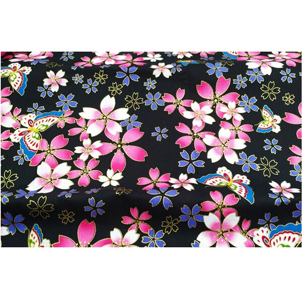 Lilla sort bomulds kirsebærblomst bronzerende stof, syet stof patchwork patchwork quiltning diy japansk stof: Fa190155-2 / 50 x 35cm