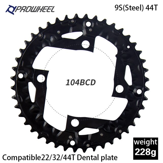 PROWHEEL Road Chainring 64/96/104BCD Mountain Bike Chainwheel 22/24/30/32/40/ 42/ 44T Sprocket Aluminum Alloy Steel Tooth Plate: 9S 104BCD 44T