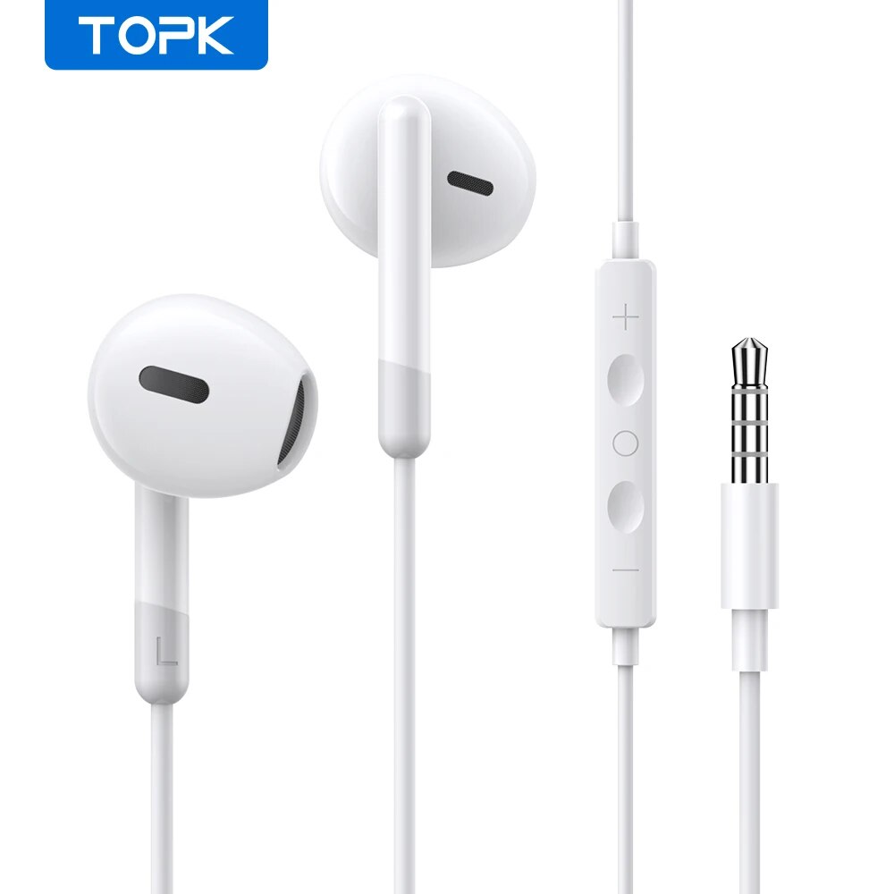 TOPK Earphone In-Ear Volume Control with Microphone 3.5mm Jack Universal for iPhone Android: Blue
