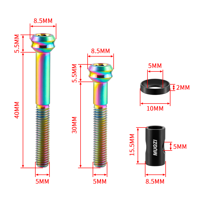 MUQZI Titan-Sattelstützenschraube M5 x 30/40 mm Fahrrad-TC4-Sattelstützen-Befestigungsschraube mit Unterlegscheibe für Fahrradsitzrohr