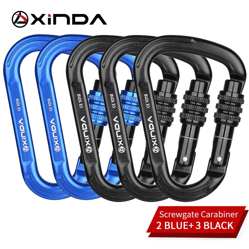 XINDA Outdoor Klettern Karabiner 25KN Sicherheit Stecker Schloss Aluminium legierung Frühling-geladen Tor Schnalle Überleben Ausrüstung: Screw-5pcs