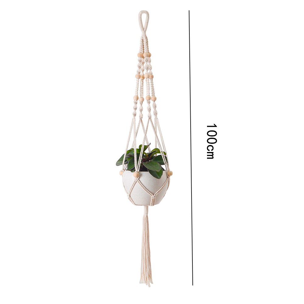 Macrame planteophæng kurve urtepotteholder balkon vægophæng plantekasse indretning knyttet løftereb hjem havetilbehør: D