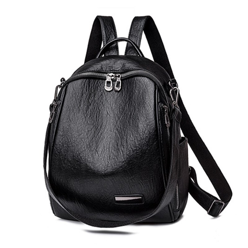 Sac à dos en cuir pour femme et adolescente, avec fermeture et poche, stylé et à la , 12 couleurs disponibles: Black