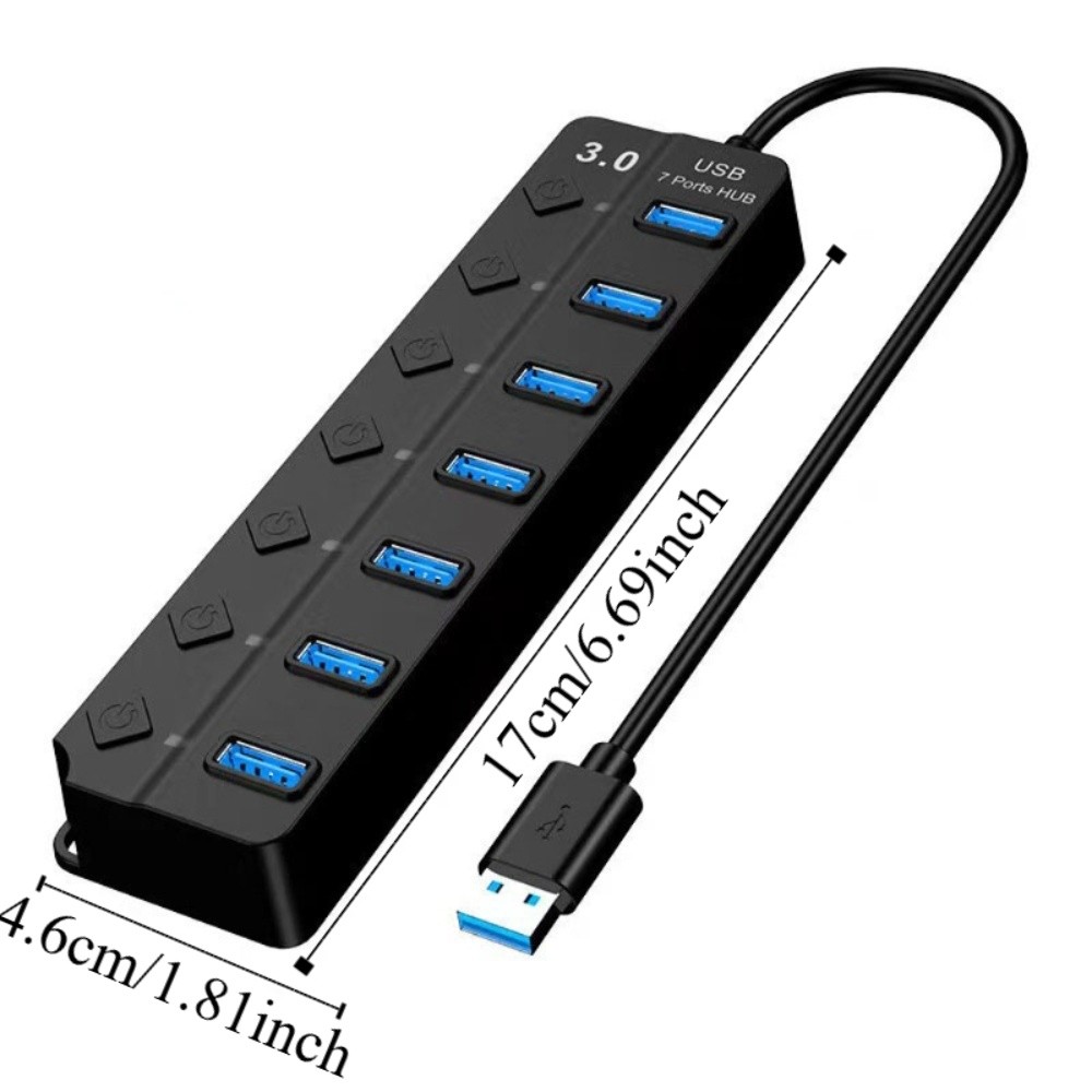 Hub USB 3.0 7 em 1 com Interruptor Independente, Dock de Expansão, Divisor USB 3.0 Multifuncional com 7 Portas, Extensor USB de Alta Velocidade