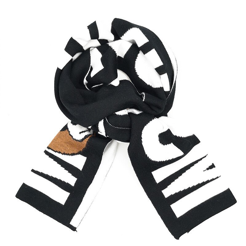 PPXX Cartoon Bear Winter Wool Girl Scarf Boy Soft Warm Thick Kids Boys Girls Shawls Wrap Children Scarves Accessories: Black