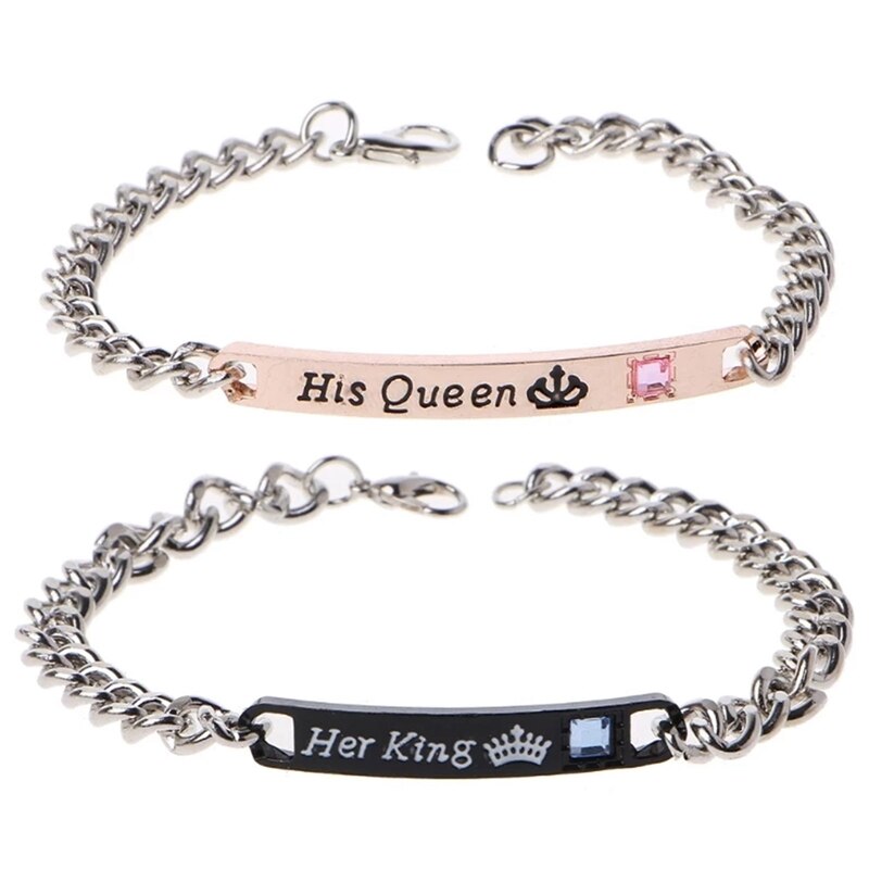 2Pcs Jewely Voor Liefhebbers Zijn Koningin Haar Koning Rvs Paar Armbanden