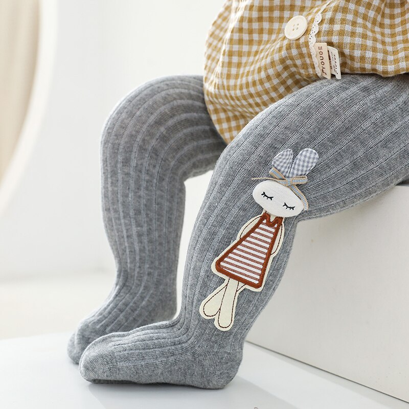 Girls Spring and Autumn Cotton High Elasticity Deodorant Korean Rabbit Eating Carrot Pantyhose: Gray / S
