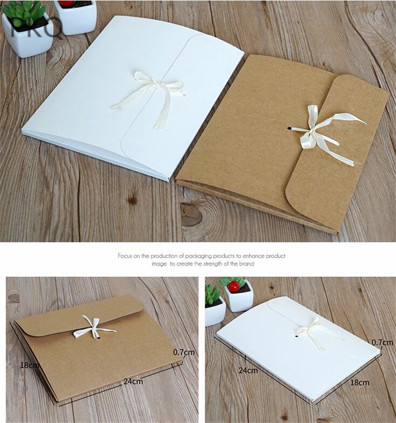 30 unids/lote de sobres grandes de papel Kraft para fotos, caja de embalaje, sobre de de papel blanco para bufanda de seda con cinta, tarjeta postal, caja para sobres