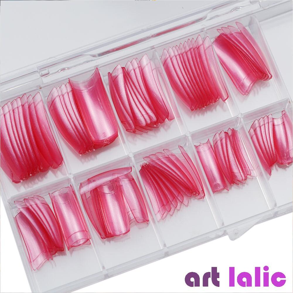 100 st/ set fransk stil nagelspetsar pärlemorfärg falsk akryl uv gel nail art spets glans yta: Pärlros