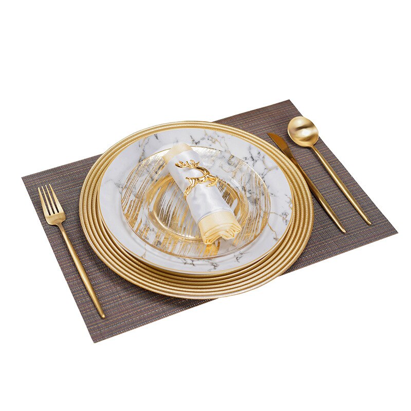 Aesthetic Patterned Kitchen Glass Plates Dinner Serving Ceramic Gold Luxury Dinner Plates Souplast Marble Pratos Ceramic OA50PS