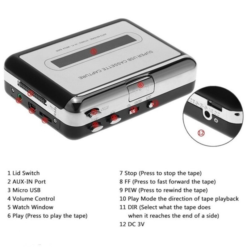 USB reproductor de Cassette cinta a MP3 convertidor adaptador de captura de reproductor de Audio cinta estéreo USB grabadora de Cassette y reproductor