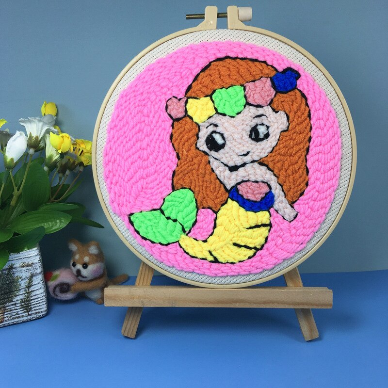 Punch Embroidery Kit Easy Punch Needle Embroidery Kit with Hoop for Beginner Handmade Sewing Kits Craft: meirenyu / without punchneedle