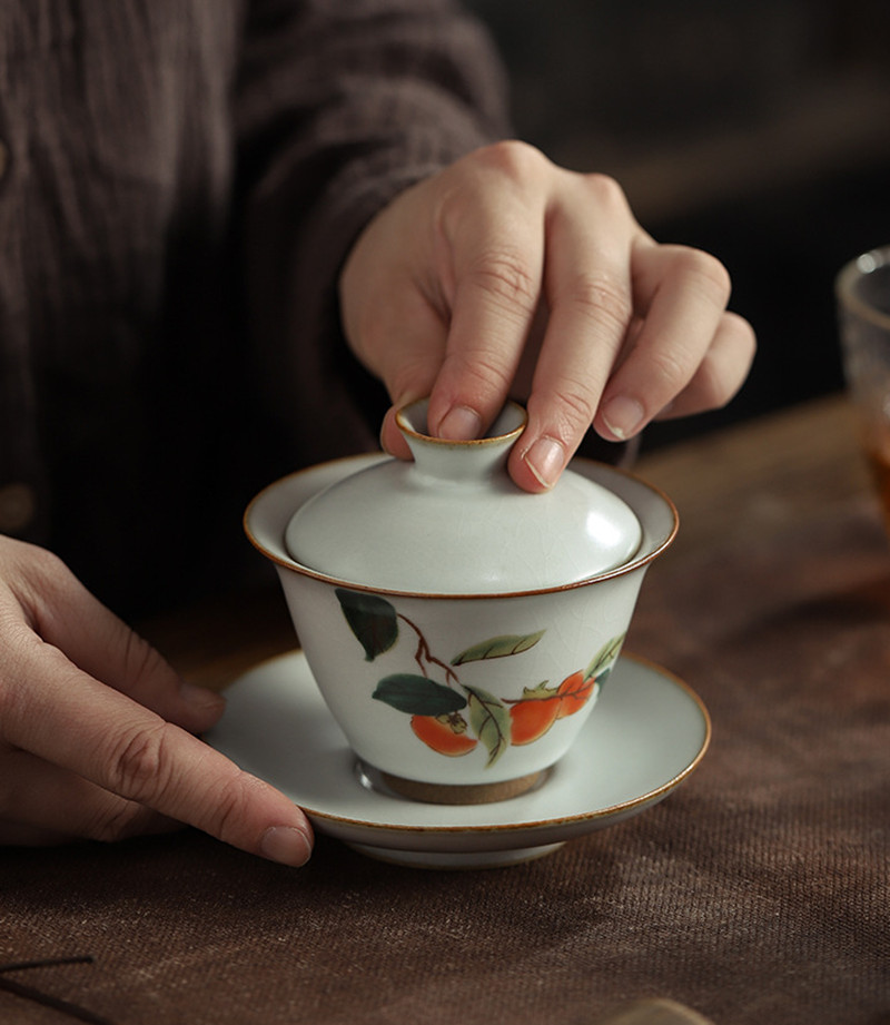 Pastoral keramik gaiwan fågelterrin kung fu teservis handgjord målning stor skål drinkware teskål