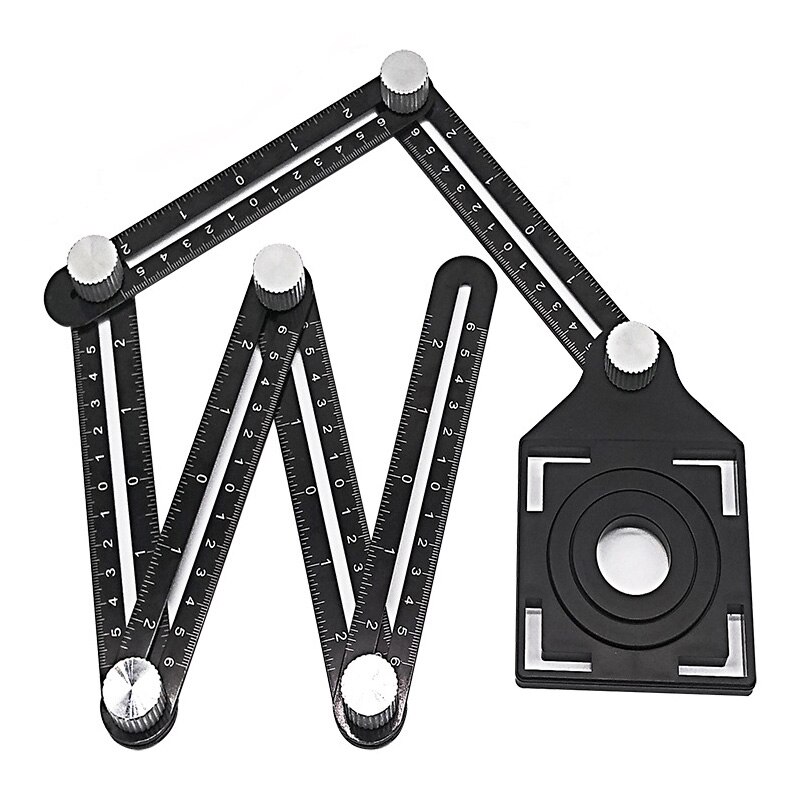 INGBONT Multi-Angle Protractor 6-Side Fold Ruler Tile Locator Floor Hole Measure Puncher Adjustable Woodworking Layout Template: Single head