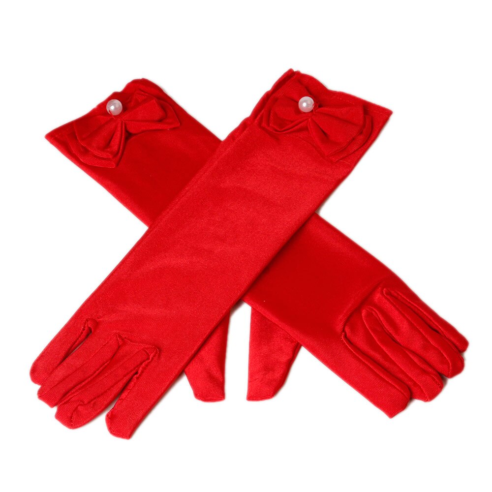 Gants de fête 11 couleurs | Gants longs de princesse pour enfants filles, gants en Satin avec nœud perlé, gants d'anniversaire: Rouge