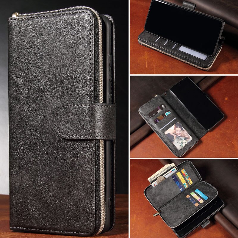 Zipper Case Luxury Leather Flip Wallet Cover For LG Velvet LM-G900N LM-G900EM LMG910EMW Case Phone Card Slot Phone Cover Bag: Black