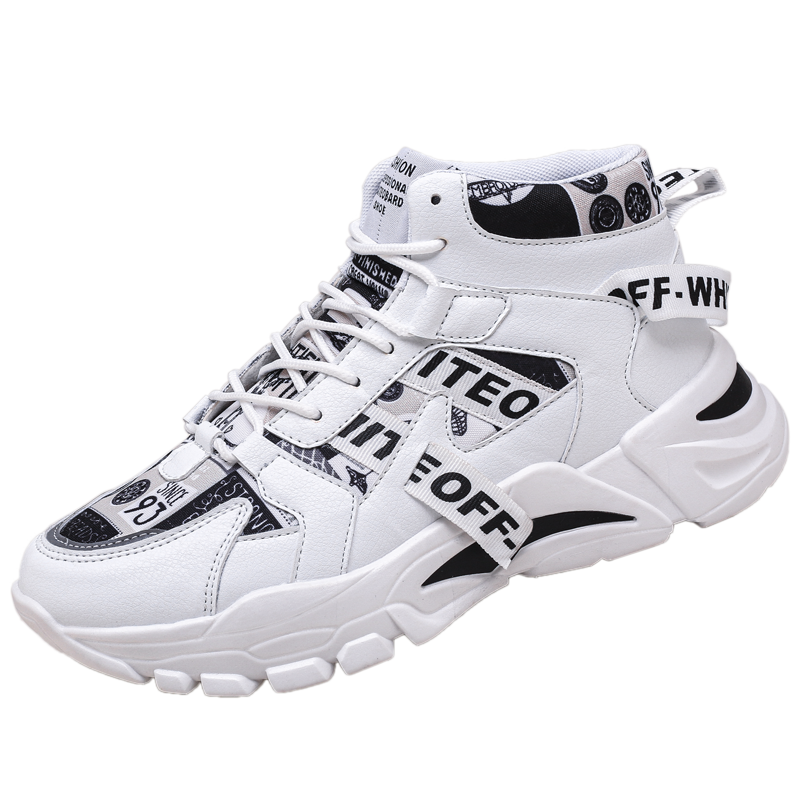 Herre high-top canvas sko mænd forår efterår top sneakers snøre høj stil afslappet sko til mænd: Hvid / 10