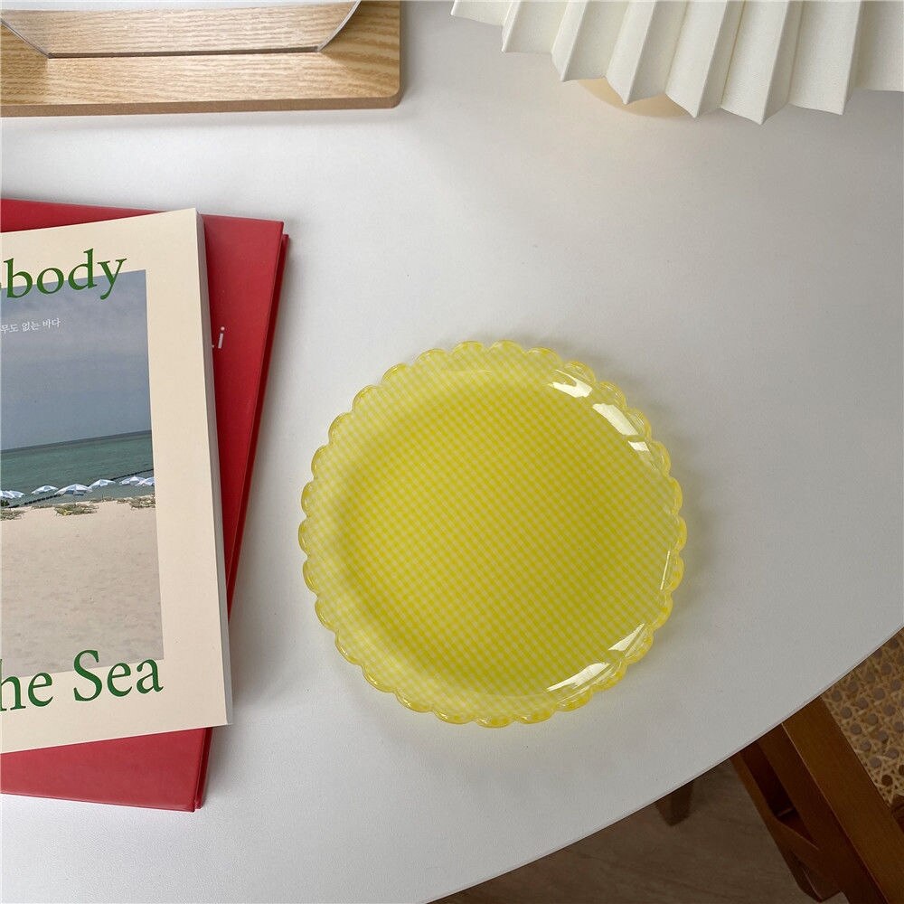 Ins Girl-plato a cuadros para niña, plato postre bandeja foto Simple, accesorios decorativos, Garrafa: Yellow grid