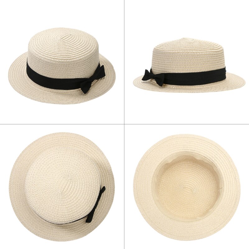 Dames Platte Boog Strooien Hoed Zomer Zonnehoed Voor Vrouwen Meisjes Casual Beach Fedora Hoed