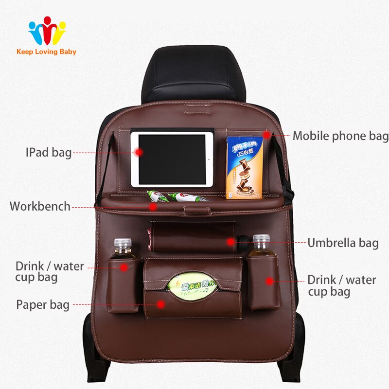 Car Ceat Storage Bag Hanging Universal Auto Multi-pocket PU Organizer Bag Leather Pad Car Ceat Shopping Cover