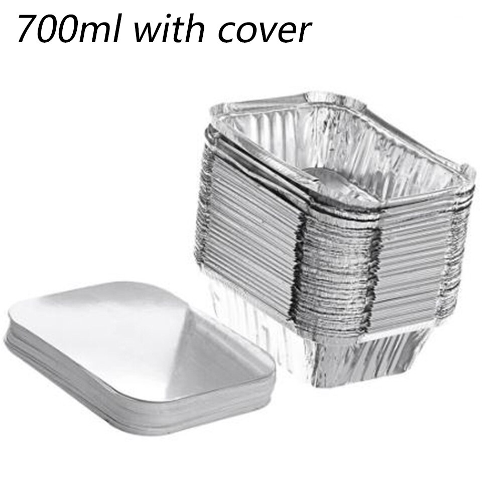 20 * platos de papel de aluminio 20 piezas caja de hornear cubierta caja de almuerzo resistente al calor 700ml 18,5*13*5cm utensilios de cocina desechables de plata