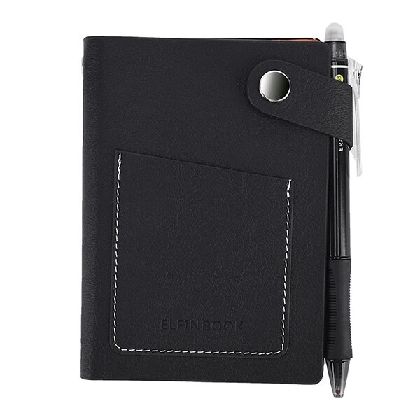 Elfinbook Mini Smart Reusable Notebook Diary Notepad Vintage Leather Elinbook Paper Note Book Stationery Traveler Journal: Black