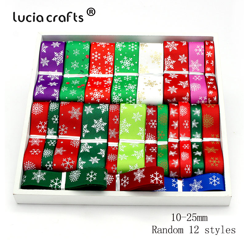 Lucia crafts 12 yards random printi grosgrain satinbånd til juledekoration  s0204: Nyt  -2