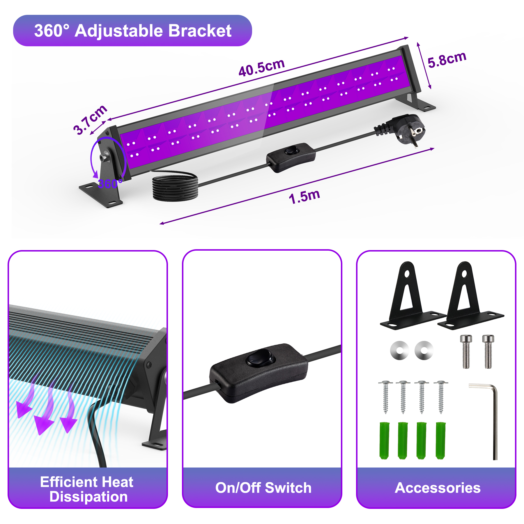 1/2 stücke 60leds UV Flutlicht 400-405nm fluor zierende Glühen ultraviolettes Schwarzlicht Party Stage Disco LED Hintergrund beleuchtung für Bar DJ
