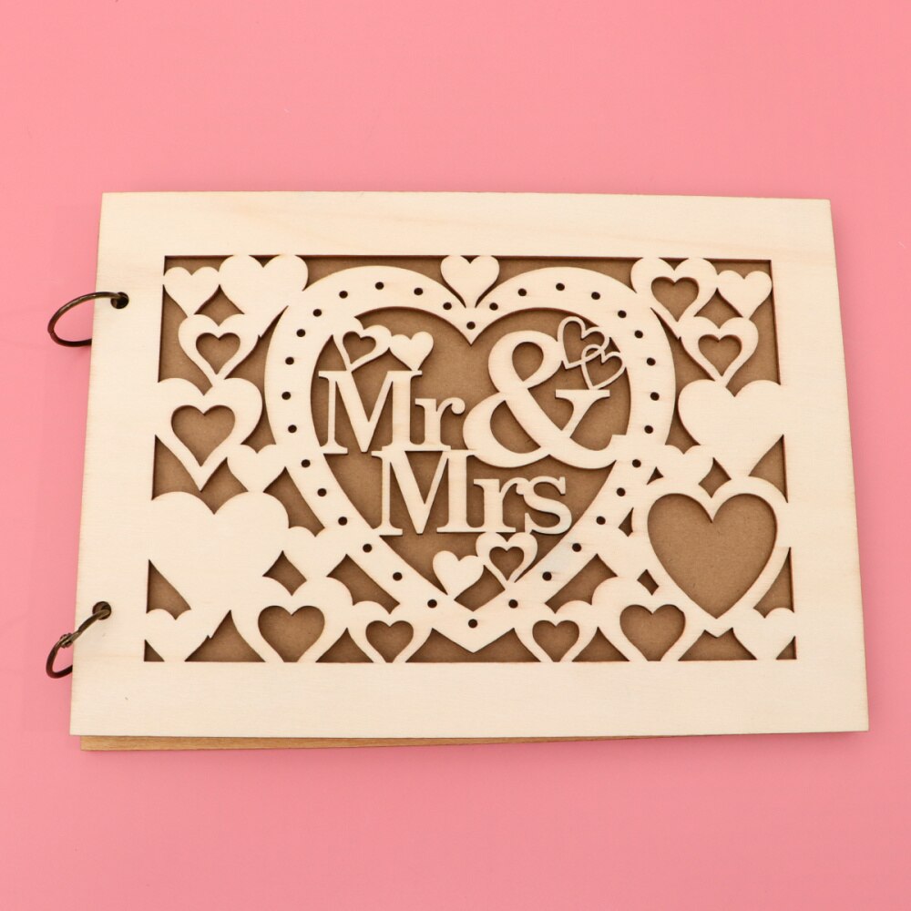 1pc bröllop gästbok ihålig gäst inloggningsbok snida trä gästbok trä ihålig hantverk anteckningsbok för bröllop: Bild 3