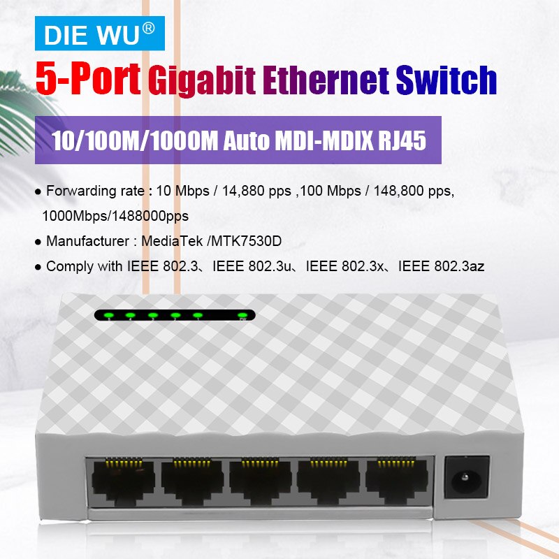 TXE034 5 Port Gigabit Ethernet Network Switch,Ethernet Splitter/Plug & Play/Fanless/Traffic Optimization/Unmanaged