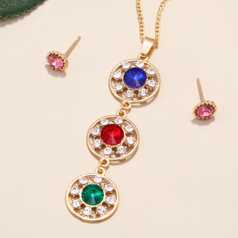 dell'annata delle signore impostato di Gioielli Africano Perline di Pietra Dichiarazione Degli Orecchini Della Collana Imposta Donne Da Sposa colore Oro Accessori Da Sposa