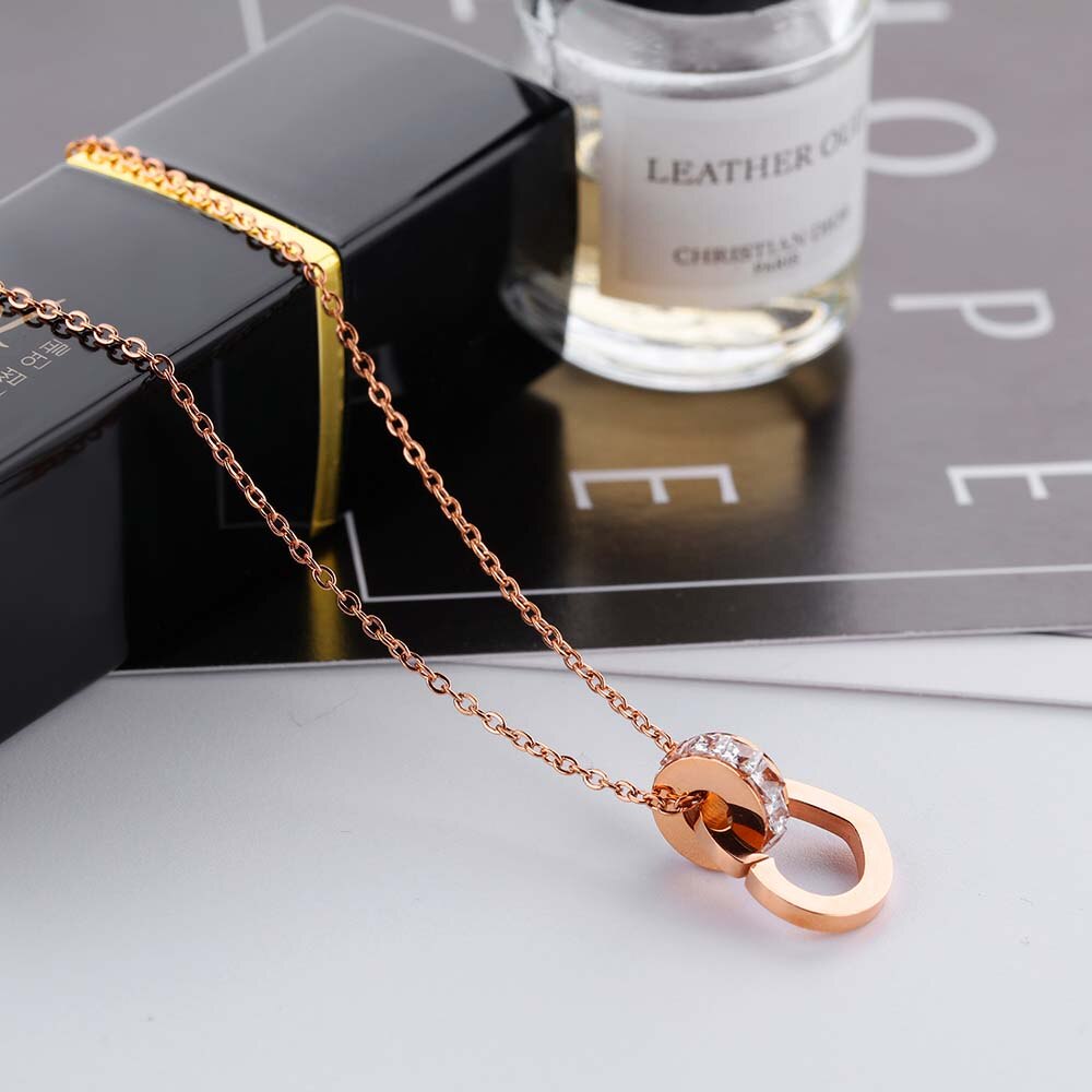 Lokaer Neue Zirkonia Kreis & Liebe Herz Charme Anhänger Halsketten Rose Gold Edelstahl Kette Neckalce Für Frauen Mädchen
